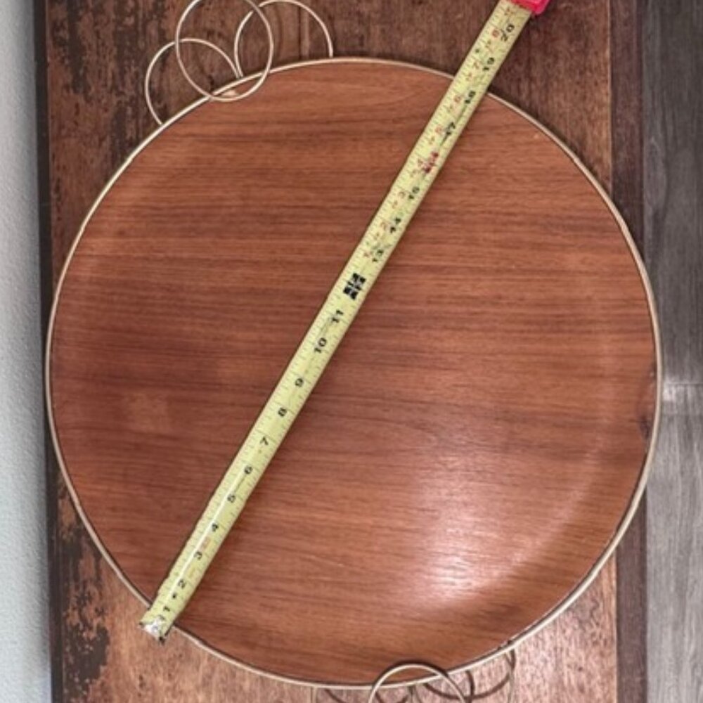 Vintage Teak Wood Serving Tray with Gold/Brass colored accents